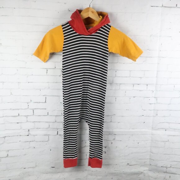 H+C BLACK WHITE STRIPE ORANGE & YELLOW COLORBLOCK ONE PIECE JUMPSUIT SIZE 3T - Picture 1 of 5